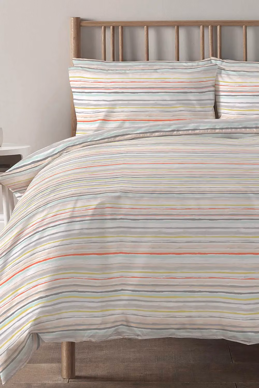 Copenhagen Home Painterly Striped Polycotton Duvet Cover and Pillowcase Set in Coral, Silver and Peach, W/D/H: 200 x 220 cm and 140 x 200 cm – 2