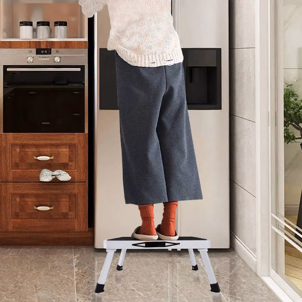 NESTLUNE Heavy Duty Folding Steel Step Ladder with Non-Slip Rubber Feet, Black – 4