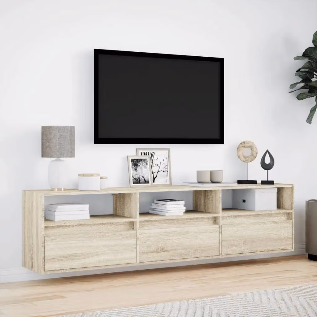 Berkfield Home Modern Wall Mounted TV Cabinet with LED Lighting in Sonoma Oak Brown, W/D/H: 180 x 45 x 31 cm – 2