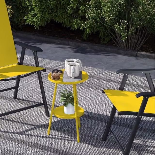 Outsunny 2-Tier Round Metal Garden Table in Yellow