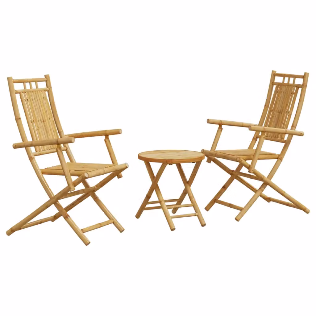 Berkfield Home 3 Piece Rustic Bamboo Bistro Set in Brown – 2