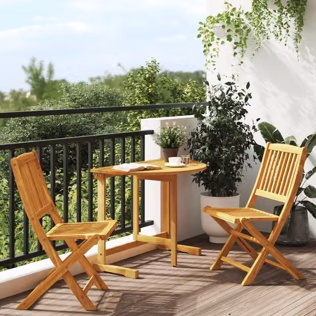 Berkfield Home 3 Piece Folding Garden Dining Set in Brown Solid Acacia Wood