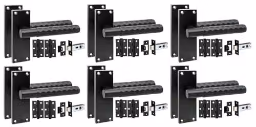 Golden Grace Knurled Long Backplate Latch Door Handle Set in Matt Black, 6 Sets