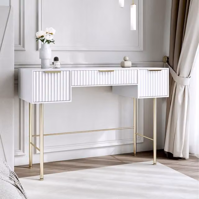 Carme Modern Lacquered Dressing Table in White and Gold
