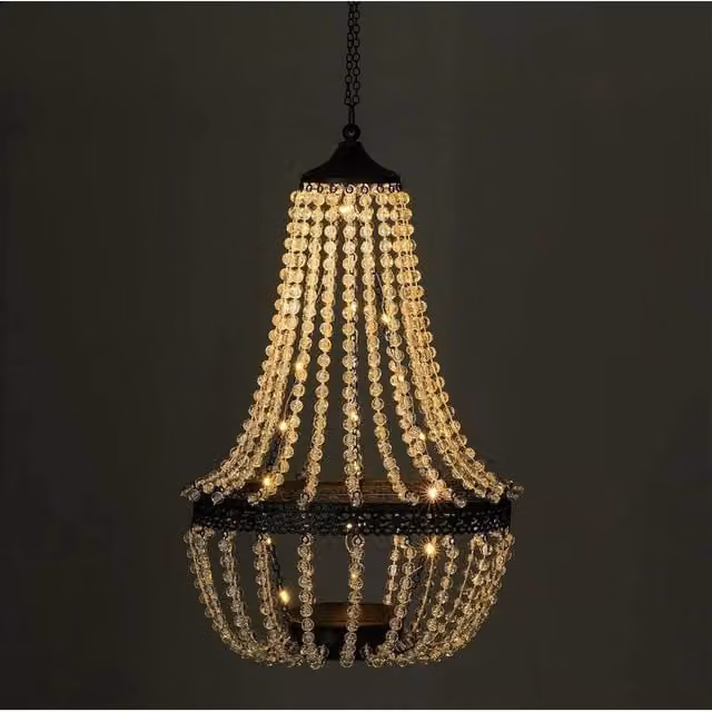 NESTLUNE Solar Powered LED Acrylic Crystal Chandelier Light with Dusk Sensor in Transparent and Black – 1