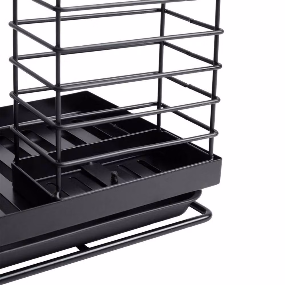 FORGEVIO Kitchen Sink Caddy Organizer Rack Drainer with Drip Tray in Black Metal – 5