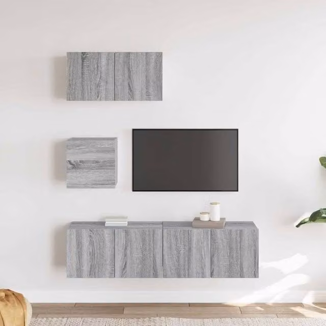 Berkfield Home Classic 4 Piece Grey TV Cabinet Set in Matt Engineered Wood