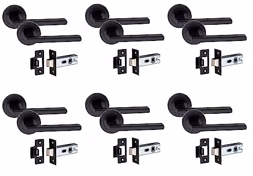 Golden Grace Leon Round Rose Door Handles and Latch in Matt Black – 1