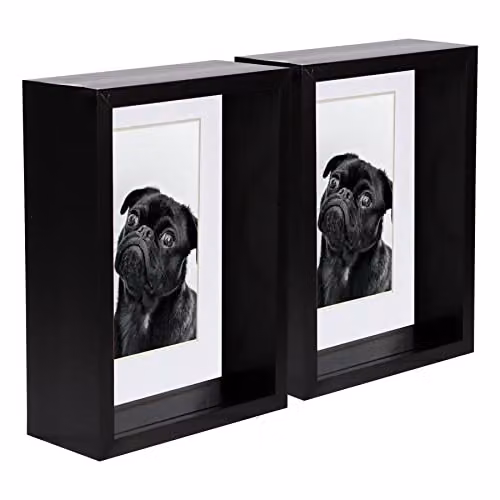 Nicola Spring Pack of 5 Black Rectangular 3D Deep Box Wooden Photo Frames with White Mount for Hanging or Standing