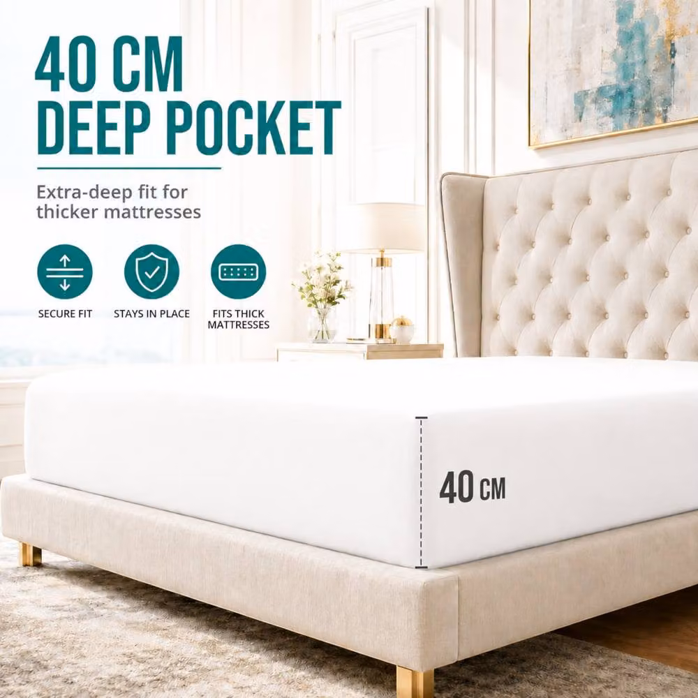 Grace Premium White Microfibre Extra Deep Pocket Fitted Sheet, Super King, Depth: 40 cm
