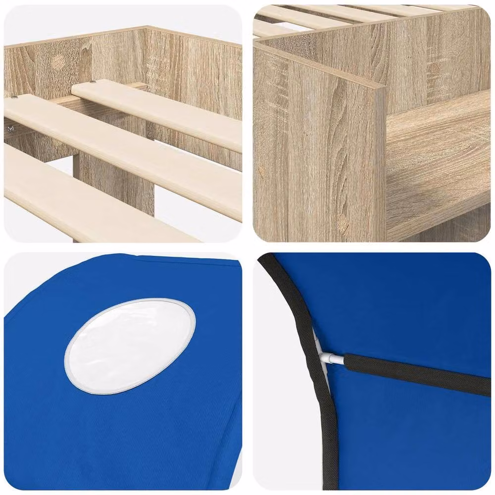 Berkfield Home 3-Piece Bed with Tunnel in Sonoma Oak and Blue Engineered Wood – 4