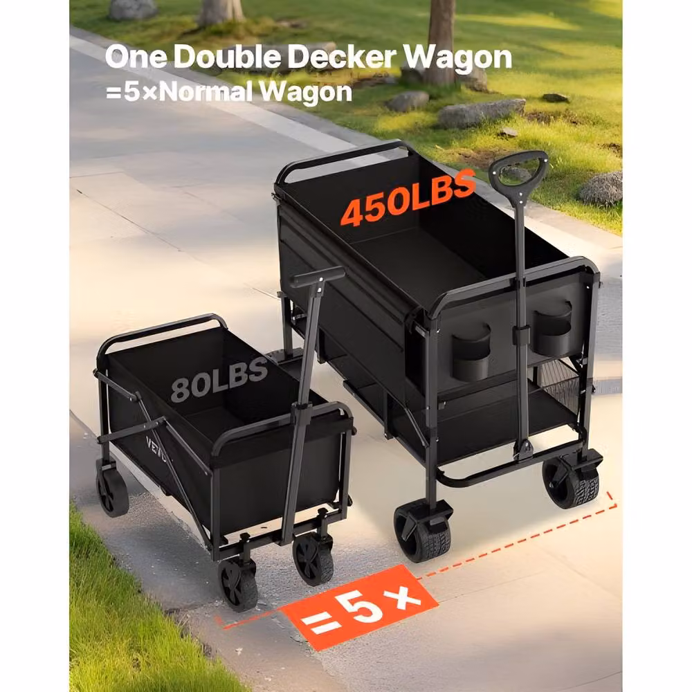 VEVOR Heavy Duty Folding Wagon Cart with All-Terrain Wheels in Black Steel – 2