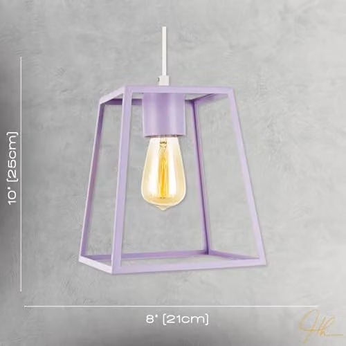 Happy Homewares Industrial Lantern Pendant Lamp Shade in Lilac Metal and Glass, W/D/H: 25 x 21 x 21 cm – 3