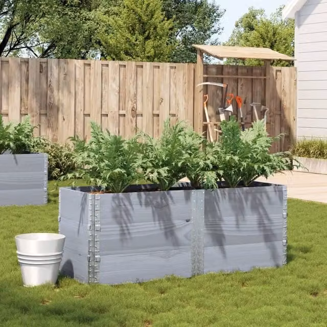 Berkfield Home Garden Grey Wooden Raised Bed Planter with Galvanised Steel W/D/H: 150 x 50 x 50 cm – 1