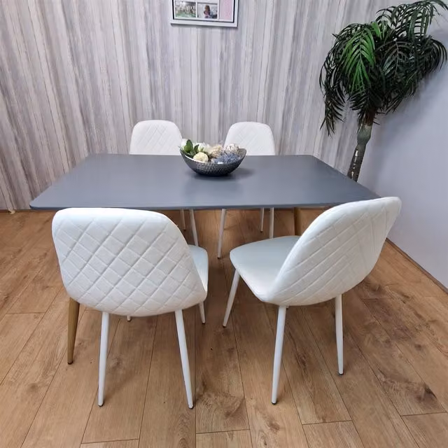 KOSY KOALA Modern Rectangular Dining Table Set with 4 White Chairs, Dark Grey and White – 1