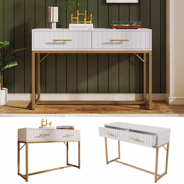 Matteo White Dressing Table with 2 Drawers, H 75 cm x W 100 cm x D 45 cm