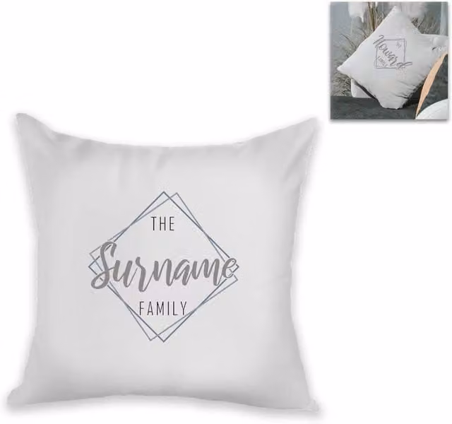 Uniqueful Personalised The Surname Family Cushion in White, W/D/H: 40 x 40 x 40 cm