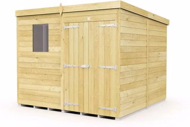 Buttercup Farm Brown Pent Shed with Double Doors and Windows, L231 x W214 x H201 cm – 1