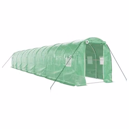 vidaXL Greenhouse with Green Steel Frame and Plastic Cover, 28 m², W: 14 m, D: 2 m, H: 2 m