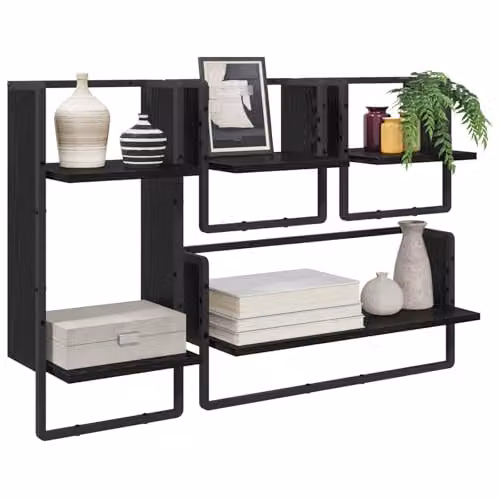 vidaXL Set of 4 Wall-Mounted Shelves in Black, W: 65 cm, D: 25 cm, H: 30 cm