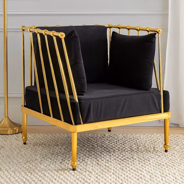 Fifty Five South Novo Chair with Gold Finish Tapered Arms and Black Metal Frame