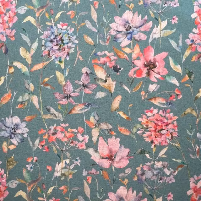 Terrys Floral Nature Fabric in Green and Purple