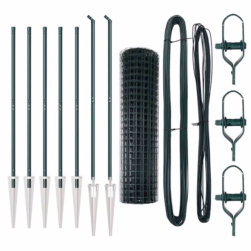 Berkfield Home Euro Fence Green Galvanised Steel with 7 Spike Posts, W: 10 m, H: 1.4 m – 4