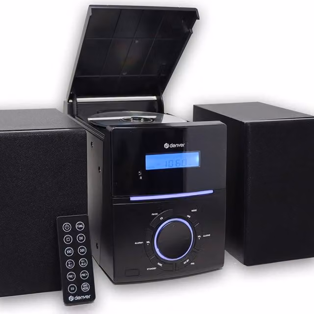 Denver Compact Micro HiFi System with CD Player, FM Radio and Alarm, Black