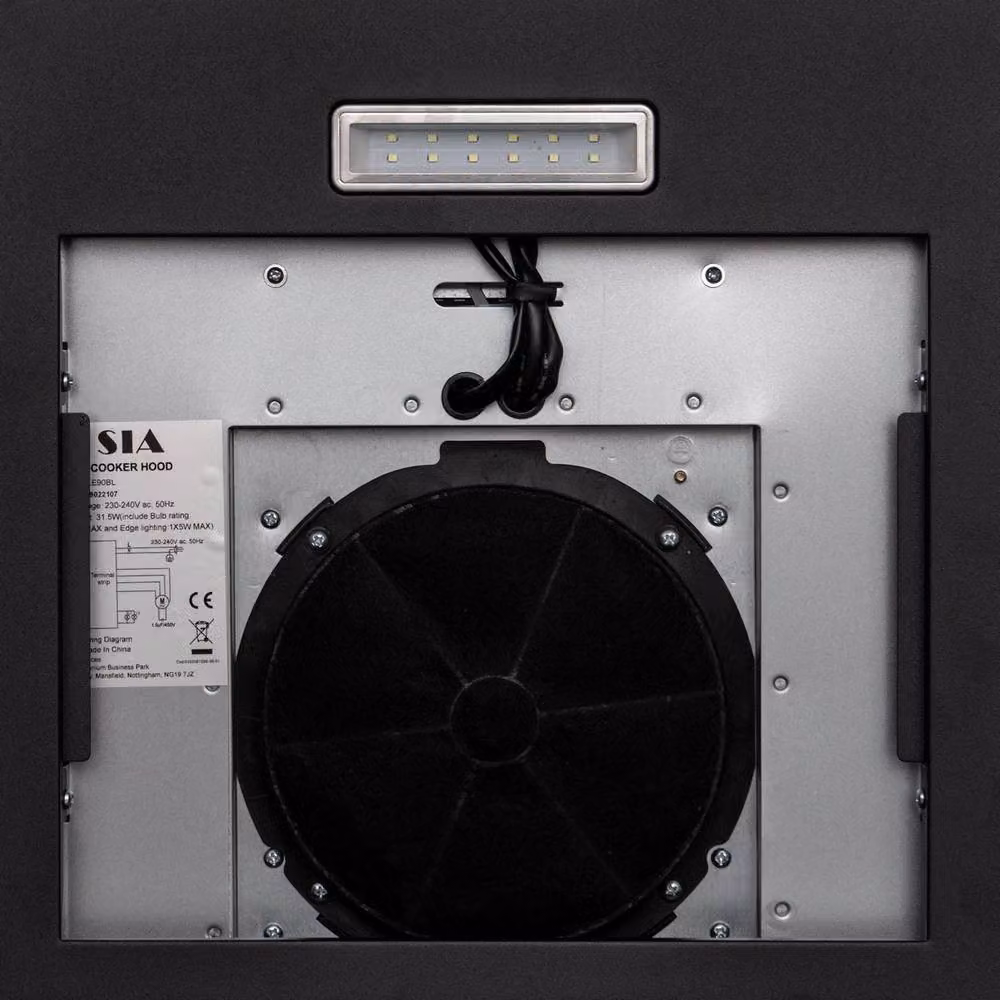 SIA Black Curved Glass Wall Mounted Cooker Hood Extractor Fan with Activated Carbon Filter – 2