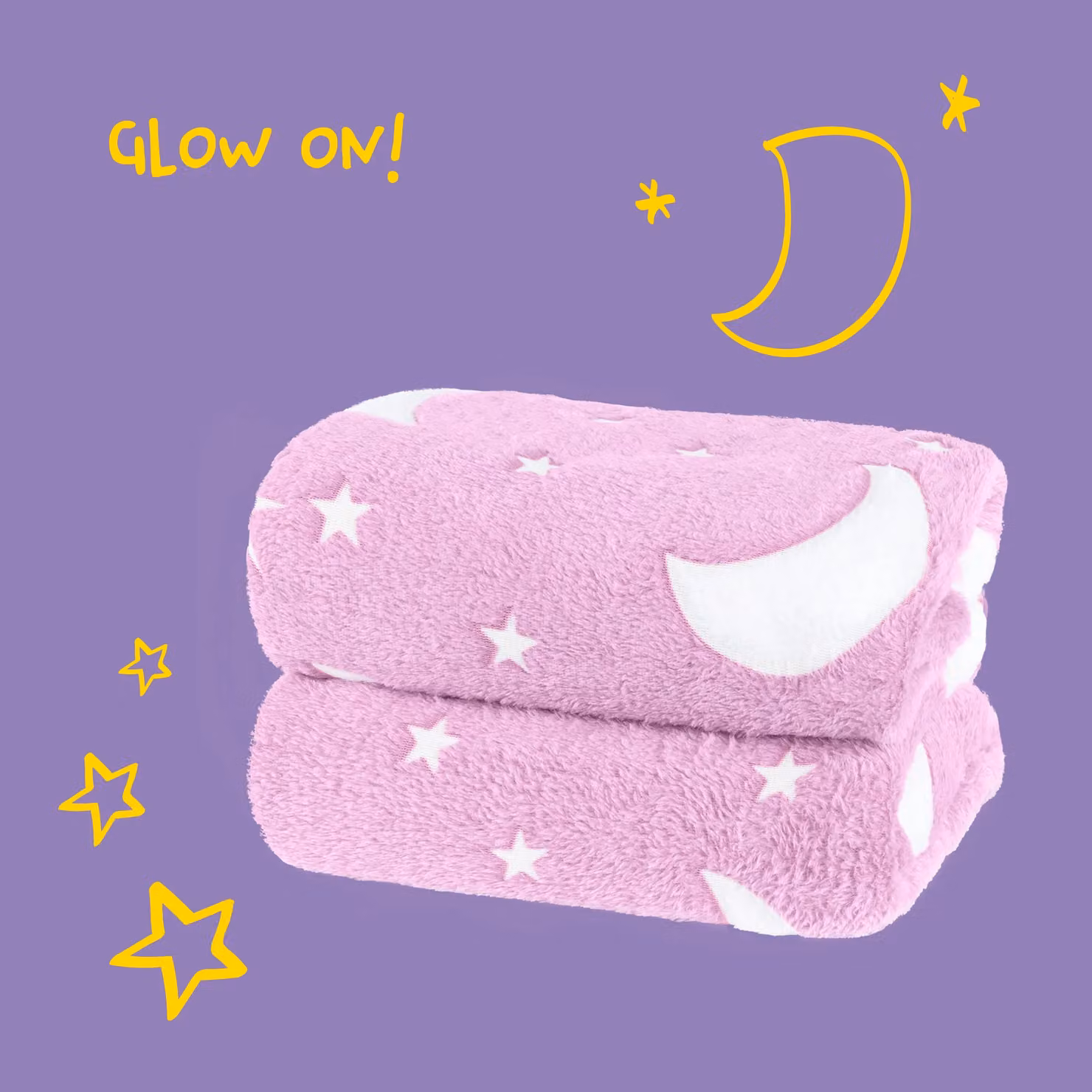 Wicked Gizmos Glow in the Dark Fleece Throw Blanket with Moon and Stars Design in Grey and Dark Pink, W/D/H: 152 x 127 cm – 4