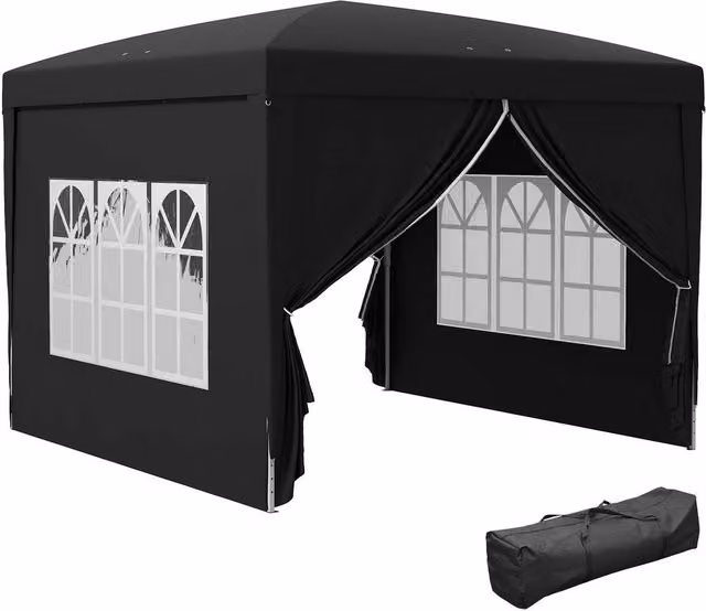 Outsunny Pop-Up Gazebo with Windows and Curtain Walls, Black, W: 300 cm, D: 300 cm, H: 196 cm