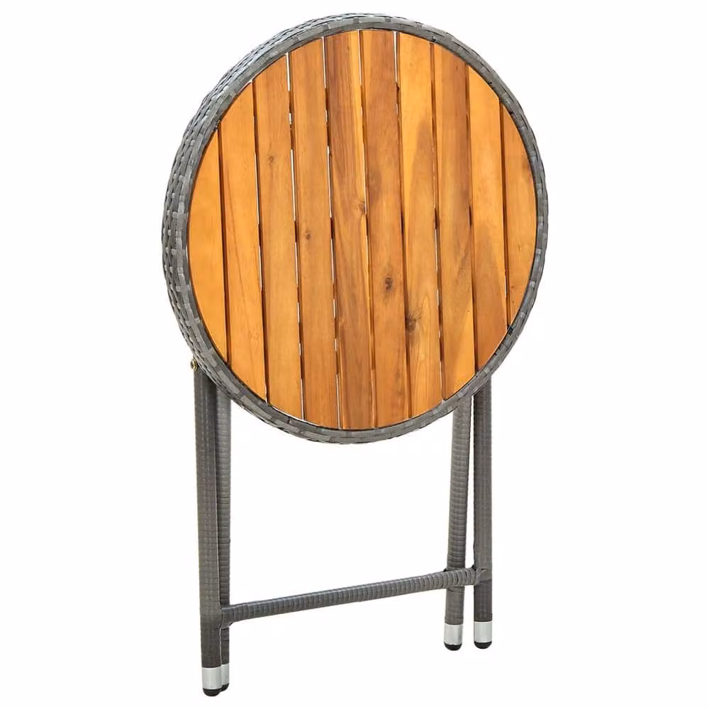 Berkfield Home Grey Poly Rattan and Solid Acacia Wood Garden Tea Table W: 60 cm, D: 60 cm, H: 75 cm – 3