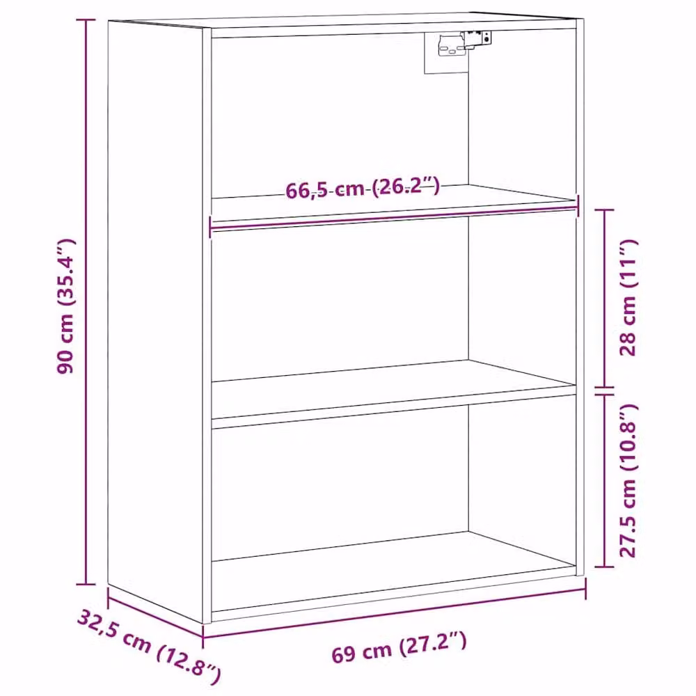 Berkfield Home Hanging Wall Cabinet in Black Oak, W: 69.5 cm, D: 32.5 cm, H: 90 cm – 7