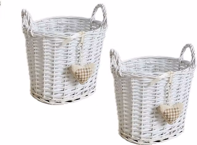 Topfurnishing White Shabby Chic Oval Rattan Basket, Stackable, Height: 17 cm