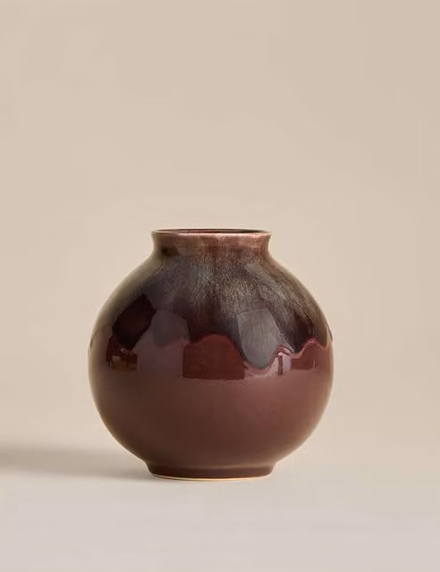 M&S Small Round Reactive Ceramic Tabletop Vase in Purple