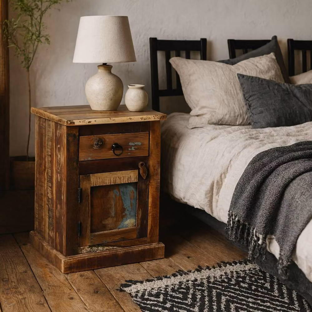 Wyld Haus Seattle Reclaimed Wood Bedside Table with 1 Drawer and 1 Door in Brown, W: 40.0 cm, D: 45.0 cm, H: 60.0 cm – 2