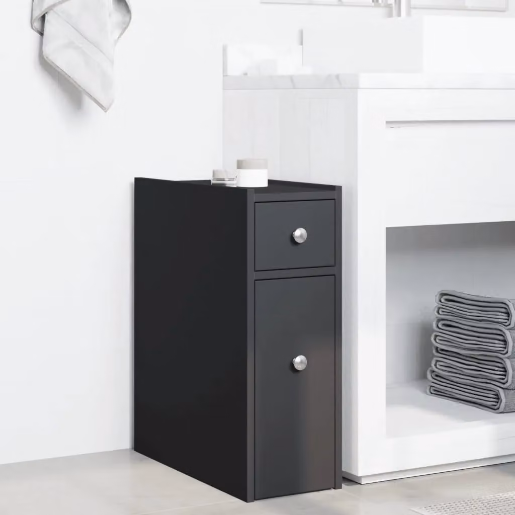 Berkfield Home Narrow Freestanding Bathroom Cupboard with Wheels in Black Matt Engineered Wood – 3