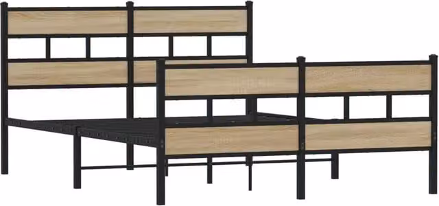 Berkfield Home Metal and Wood Bed Frame in Sonoma Oak Brown, W/D/H: 160 x 200 cm – 1