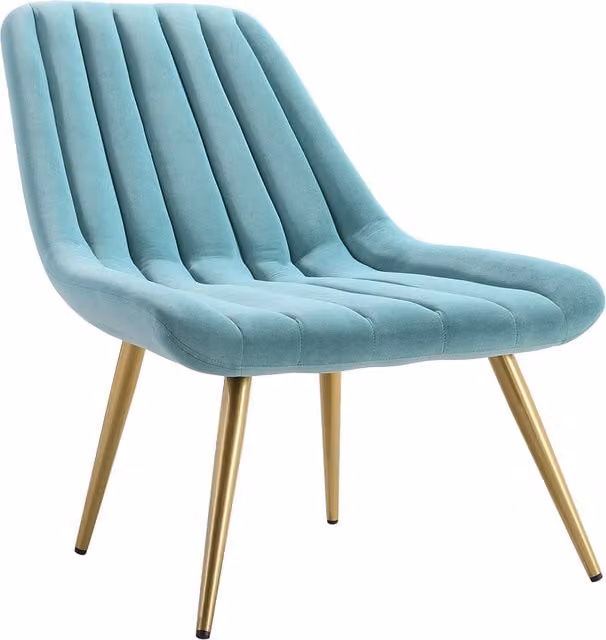 Livingandhome Modern Blue Velvet Tub Lounge Chair with Gold Metal Frame