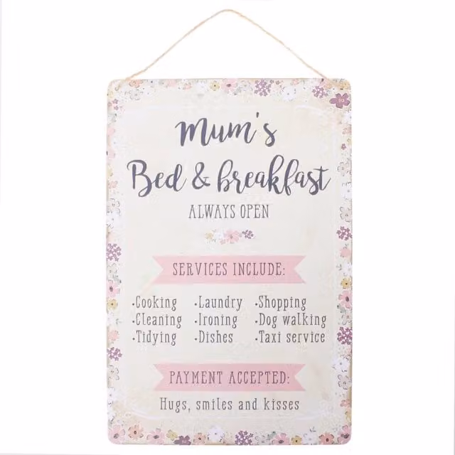 KDMK Mum's Bed & Breakfast Floral Wooden Hanging Wall Decor, White