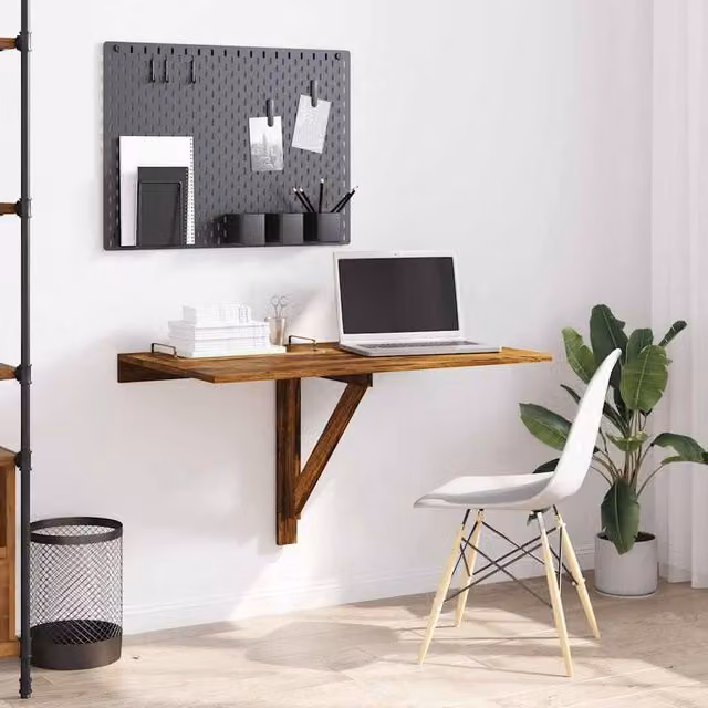 Berkfield Home Durable Folding Wall Table in Smoked Oak Brown, W/D/H: 100 x 60 x 56 cm