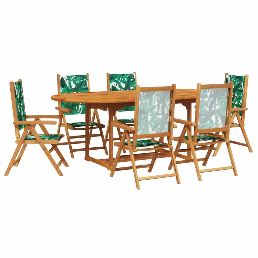 Berkfield Home 7 Piece Green Acacia Wood Garden Dining Set with Floral Pattern Fabric – 2