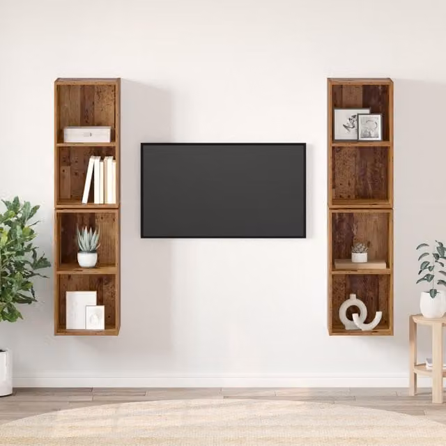 Berkfield Home 4-Piece Wall TV Cabinet in Brown Old Wood, W/D/H: 37 x 37 x 72 cm