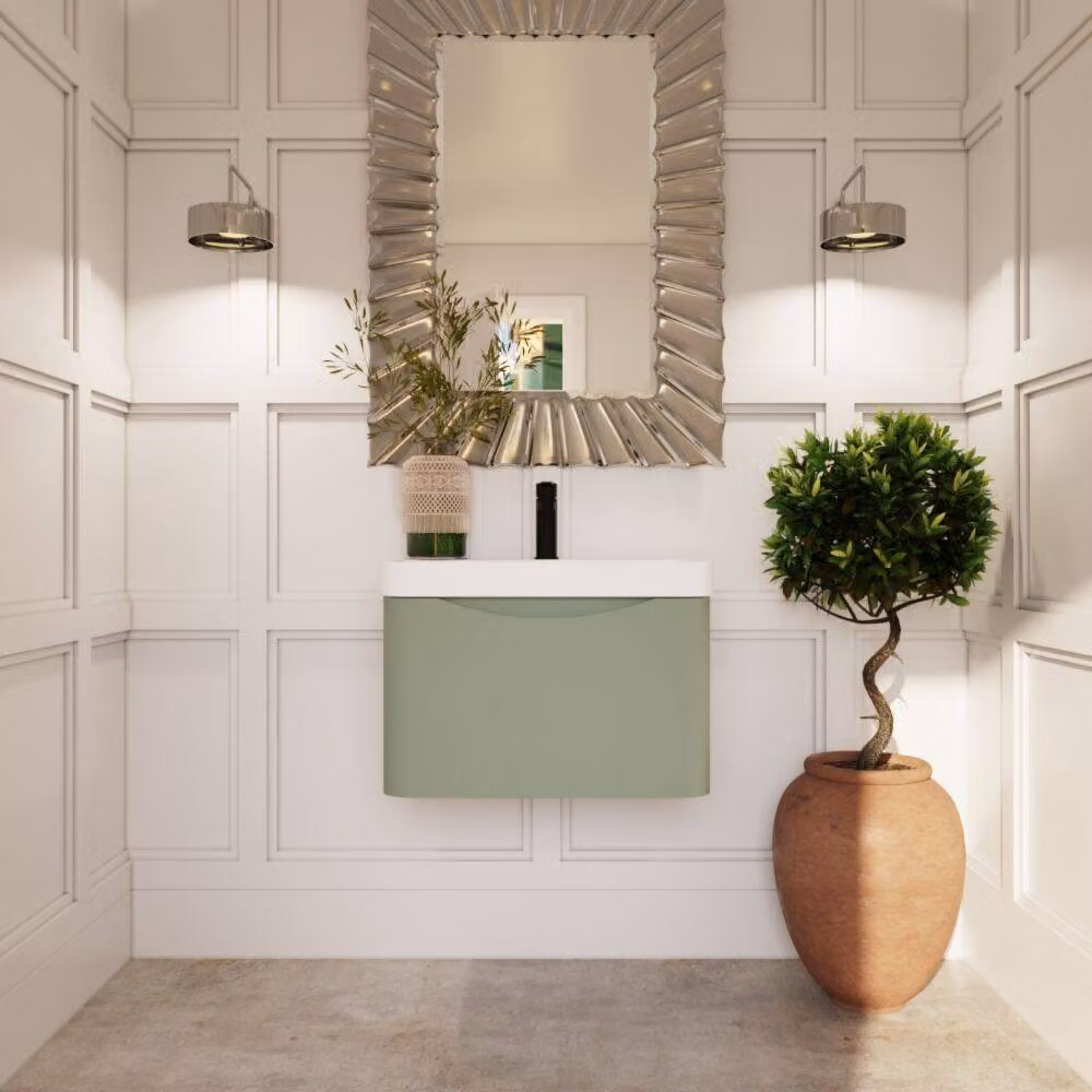 Balterley Arch Wall Hung 1-Drawer Bathroom Vanity with Ceramic Basin, Green, W: 60 cm – 2