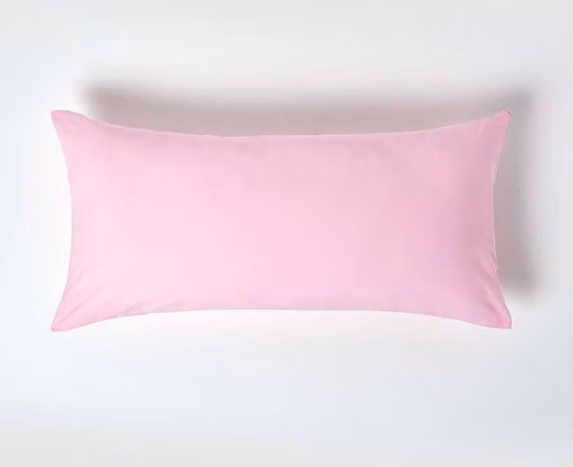 Homescapes Pink Egyptian Cotton Percale Pillowcase with Zip, W/D/H: 40 x 80 cm, 200 TC