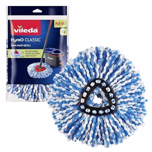 Vileda H2Pro Spin Mop Refill Blue and White Microfibre Mop Head Pad – 1