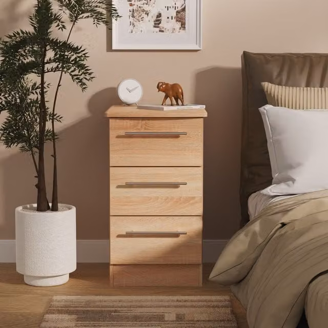 2 U Carlton 3 Drawer Bedside Cabinet in Light Oak