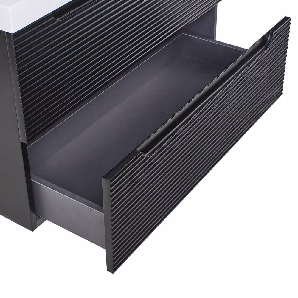 Wyld and Coco Black Lacquered MDF Wall-Mounted Vanity with Ceramic Sink, Width: 80 cm – 6