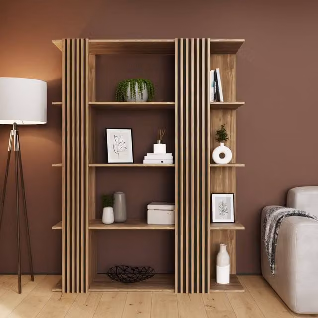 GFW Rowan Wide Wall Mounted Shelving Unit in Light Oak, H: 183.0 cm x W: 140.0 cm – 1