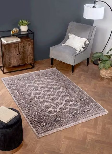 Prestige Rug Collection Bokhara Grey Oriental Wool Hand Knotted Rectangular Rug W: 90 cm, D: 60 cm